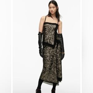 *LIMITED EDITION* Zara Sequin Wrap Midi Skirt Black Gold XS